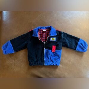 Vintage Kids Collared Corduroy Jacket with Checkered Lining - 100% cotton